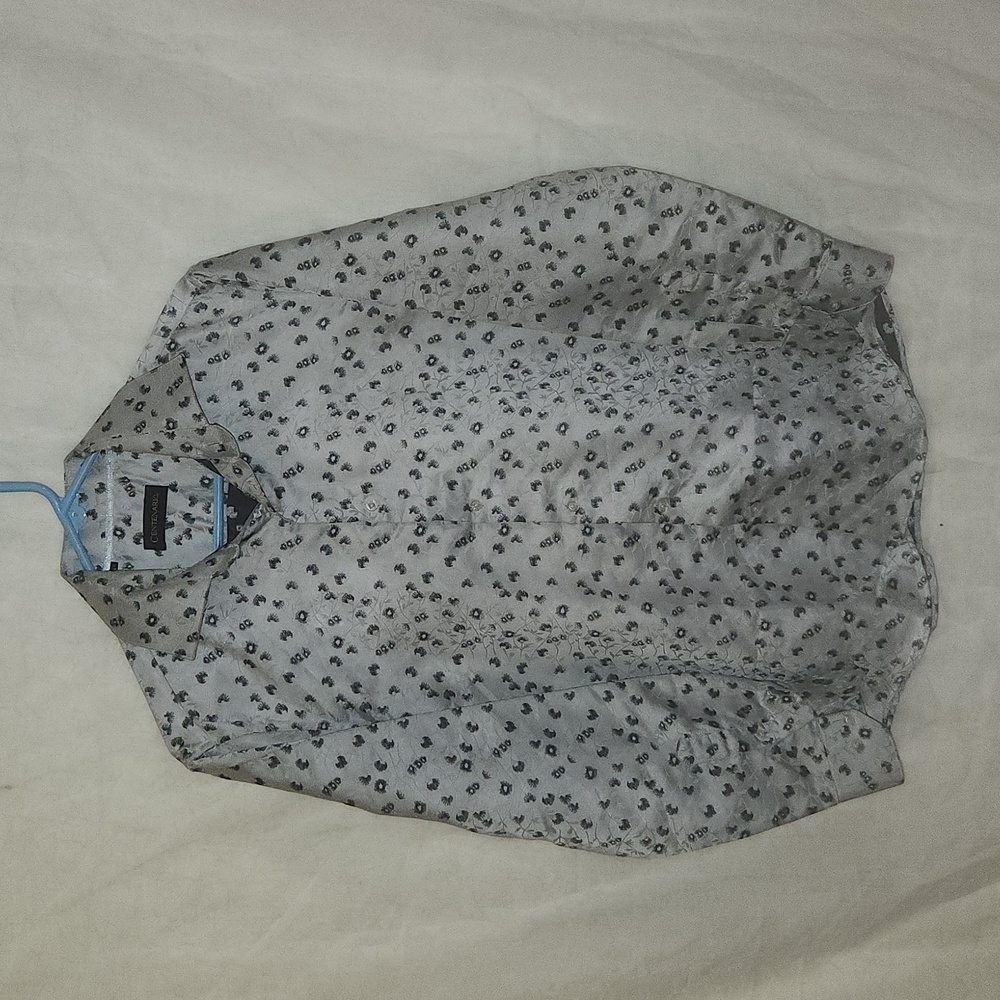 Centenario Thick Poly Shiny Gray Floral Long Sleeve Shirt